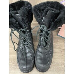 Lauren Ralph Lauren Women's Leather and Fur Black Quinta Lace Up Boots Sz  7.5